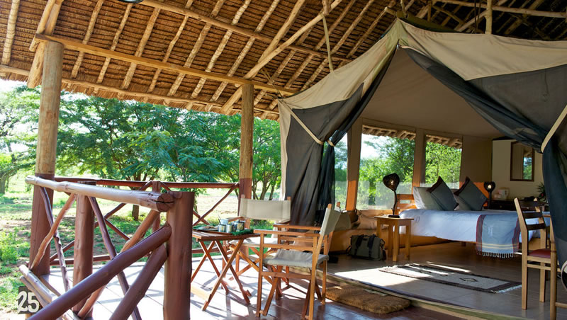 One of the tents at the Voyager Ziwani Camp